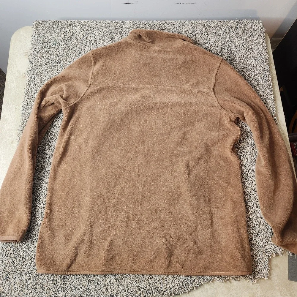 32 Degrees Heat Mens Medium Tan Brown Fleece Snap Button Pullover Sweater Pocket